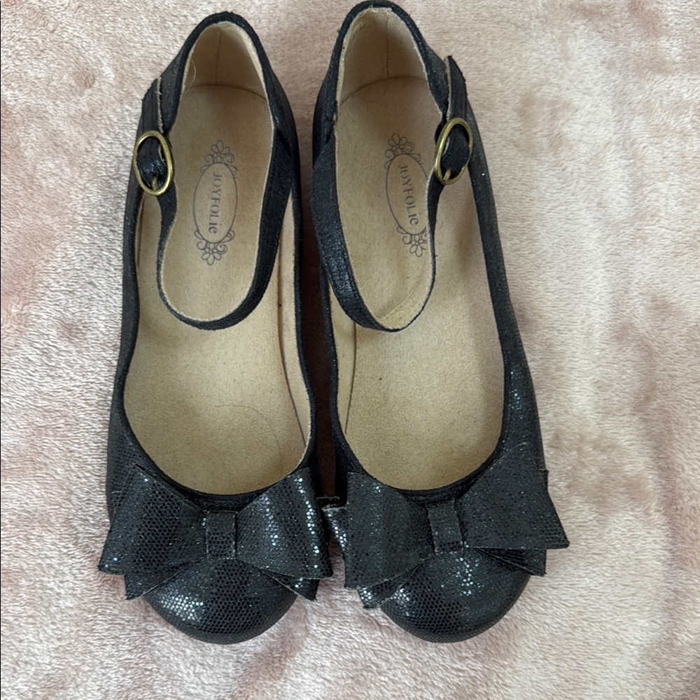 Joyfolie Black Glitter Dress Shoes for Kids